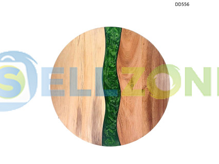 Στρογγυλή σανίδα κουζίνας με εποξειδική ρητίνη "Τυρκουάζ" από ξύλο ακακίας – DD556